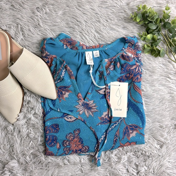 NWT joie katya blue floral flutter sleeve top size xs - Picture 1 of 6